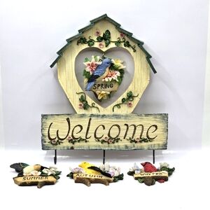 VTG Welcome 4 Seasons Calendar Changeable Key Holder Utensil Hook Birds